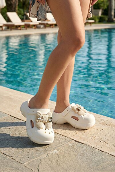 royalmoni Stylish Ecru Lace-Up Casual Beach Slippers Women's Pool Beach Slippers