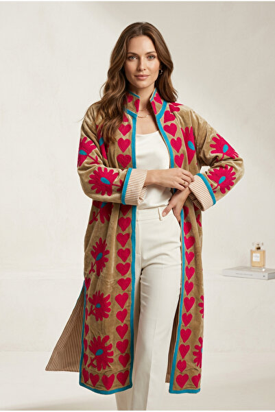 OEM Hand-embroidered cotton velvet midi jacket One Size