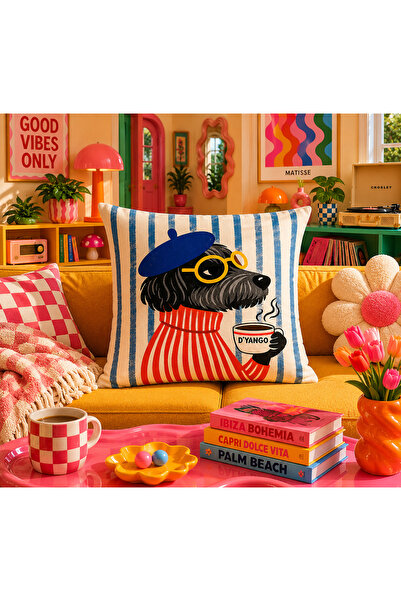 Piloji Modern Decorative Coffee-Drinking Dog Pattern Throw Pillow Cover 43X43...