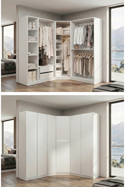 CANBAZ FURNİTURE Mira modüllü köşe 6 MDF kapaklı%100 MDF (KURULUM DAHİL)