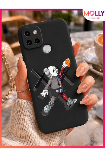 Molly حافظة سيليكون سوداء بنمط Kaws Street Dunk لهاتف OPPO A15 - A15S