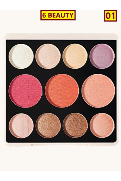 6 Beauty Aishado 8-Color Eyeshadow + Blush Palette, 3-Color Blush Set, Profes...