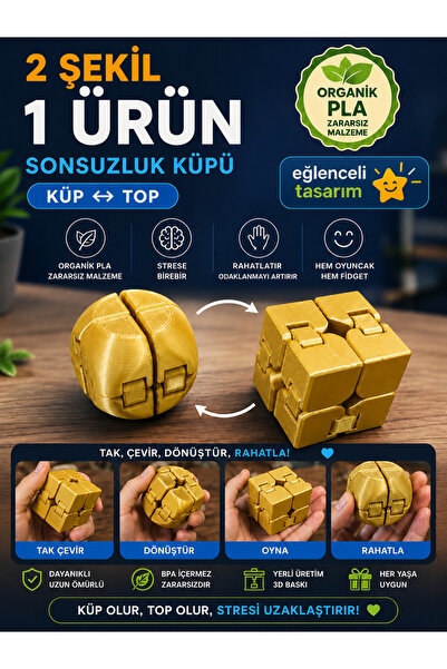 G3D 2’si 1 Arada Sonsuzluk Küpü & Top | Organik PLA Fidget Oyuncak / Stres Oy...