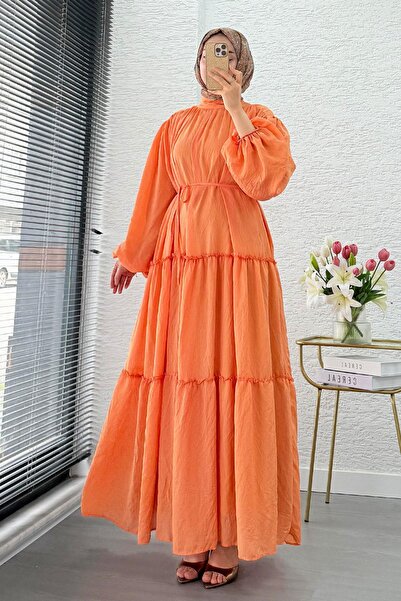 MELEK ARAZ Rochie Premium Oversize Hakim Guler Laya din Voile - Portocaliu