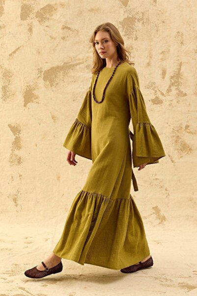 Ceylan Otantik Green Muslin Flounce Dress