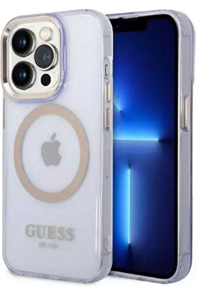 Guess Διαφανές Πλαστικό Πίσω Κάλυμμα MagSafe με Χρυσό Περίγραμμα, Μωβ (iPhone...