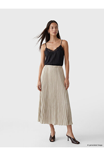 LC Waikiki Green Elastic Waist Satin Pleated Skirt