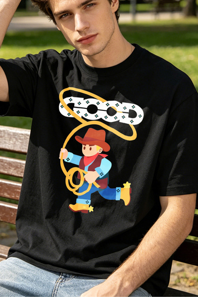 Fleck Western Cowboy With Lasso T Shirts For Men Cartoon Character Design Per...