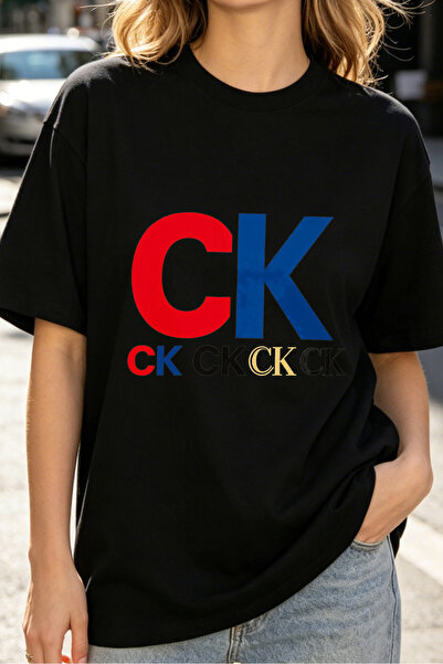 Fleck Womens T Shirts CK Logo Print Casual Streetwear Fashion Trendy Oversize...