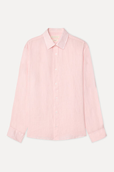 Mudo Men's Pink Regular Fit Long Sleeve Linen Shirt