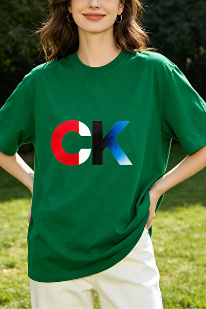 Fleck Womens T Shirts CK Logo Color Block Design Oversized Casual Style