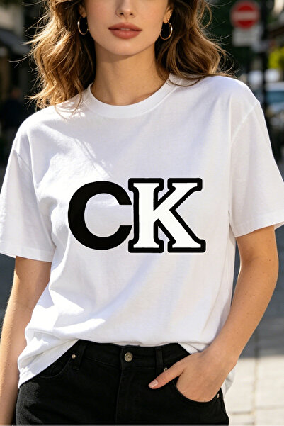 Fleck قمصان نسائية بطباعة شعار CK، تصميم أساسي عصري، توب أبيض، أزياء الشارع ا...