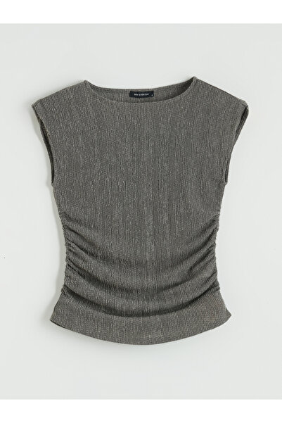 LC Waikiki Crew Neck Ruched Textured Blouse