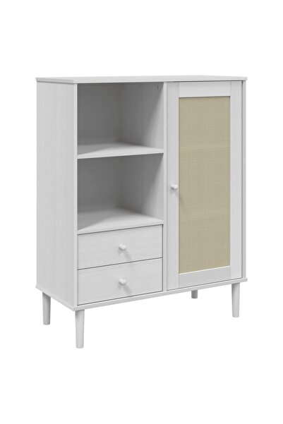 vidaxl Dulap înalt SENJA aspect ratan alb, 90x40x112cm, lemn masiv pin