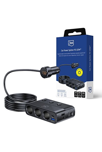 3MK Splitter de alimentare auto cu adaptor USB pentru mașină 120W PD QC PPS, ...