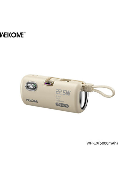 WK WP-19 Power Bank 5000mAh 22.5W με 2 θύρες USB-C Μπεζ