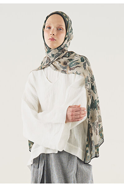 Freshscarfs Μαλακό σάλι βισκόζης με μοτίβο Petrol Mystic Bloom
