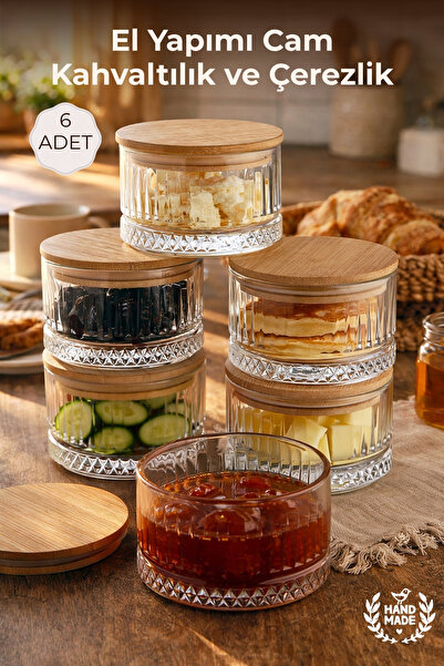 Nandy Home El Yapımı Cam, 6'lı Set Yuvarlak, Kahvaltılık ve Çerezlik