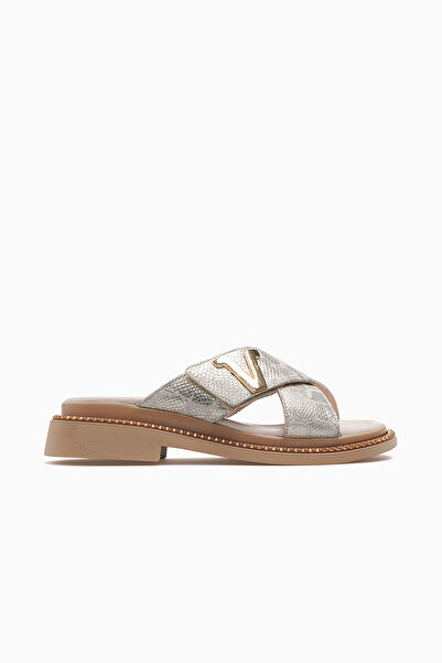 Venüs Women's Leather Daily Slippers 26Y 2610104Y Gold Crocodile