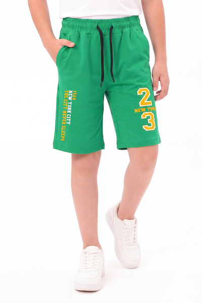 panios kids New York Print Detailed Boys' Double Pocket Capri Pants with Elas...