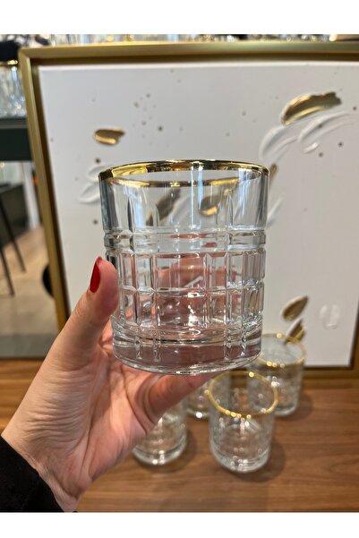 P&ORA PREMIUM KITCHEN PRODUCTS Bri̇t 6-Piece Gold Gilded Water Glass Set