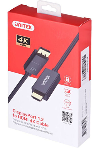 Unitek Καλώδιο DisplayPort αρσενικό - HDMI αρσενικό 1.8μ Μαύρο (V1608A)