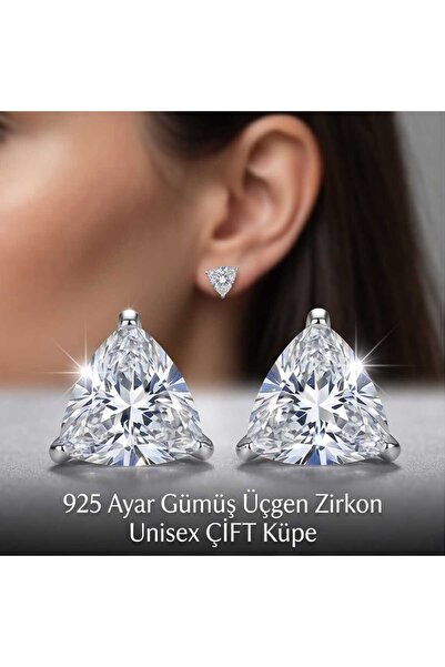 Lunexa 925 Ayar Gümüş Üçgen Zirkon Taşlı Minimal Unisex Çivi Küpe 3mm ÇİFT (G...