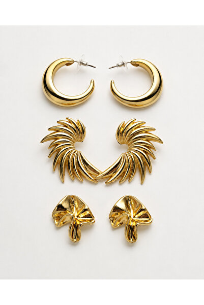 MRK 3 Pairs Earring Set Hoop Wing Asymmetric Earrings