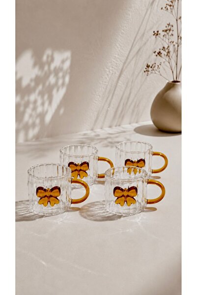 Maloria Luxury Bow Crystal Transparent Glass Set with Beaded Handles |   4 Pi...