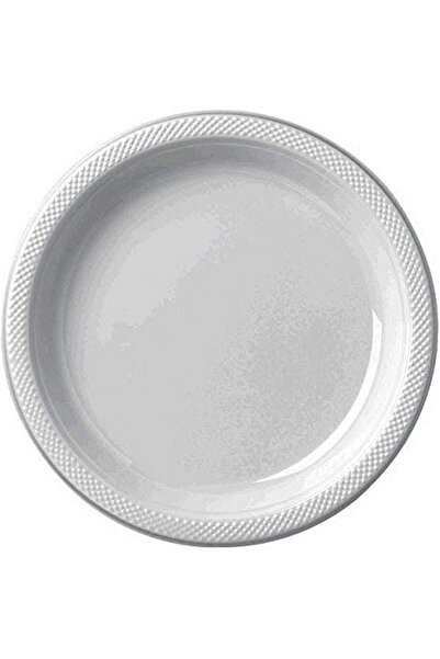 AMSCAN Silver Shiny Plastic Plates 10.25 Inch, 20 Pieces, by
