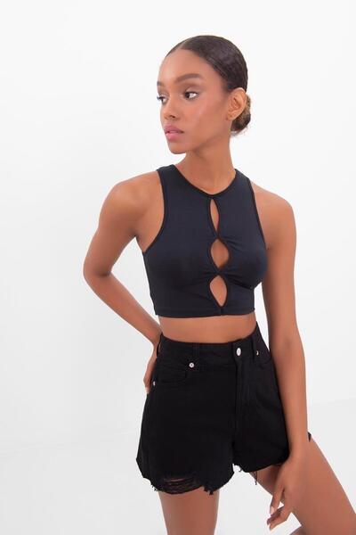 BSL Pencere Detaylı Kolsuz Crop Body