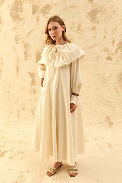 Ceylan Otantik Cape Collar Organic Linen Piece Dress