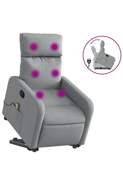 vidaxl Fotoliu de masaj rabatabil cu ridicare, gri deschis, textil
