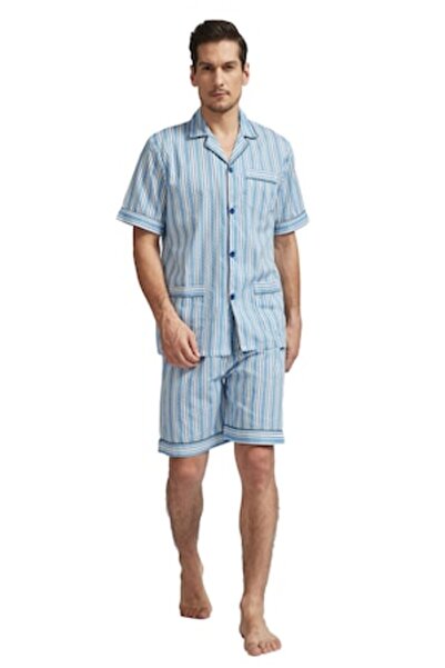 Global Men's Classic Short Pajamas, White/Dark Blue S/M