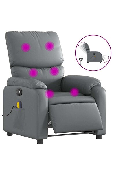 vidaxl Fotoliu de masaj electric rabatabil, gri, piele ecologică