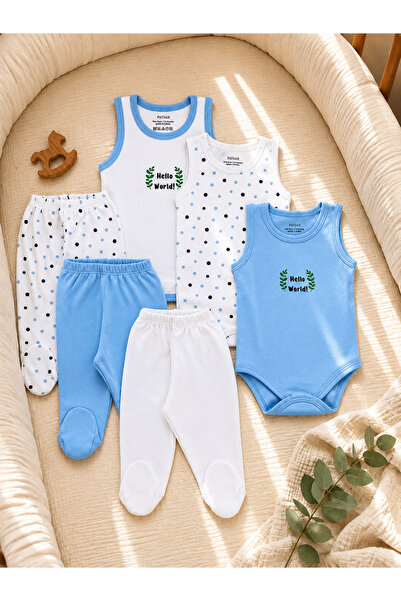 PATSAN 6-Piece Baby Top and Bottom Set (3 Strap Bodysuits, 3 Bottoms with Boo...