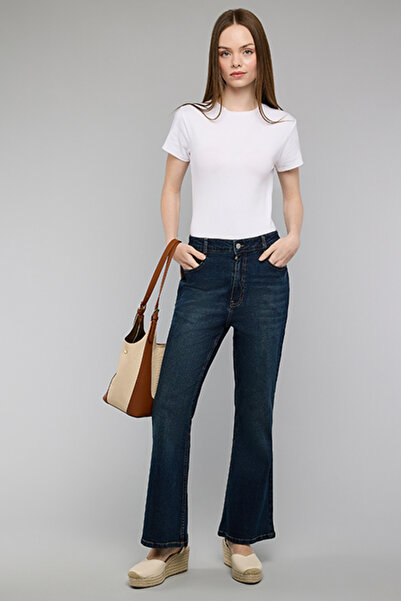 R&B Washed Flared Jeans with Button Closure