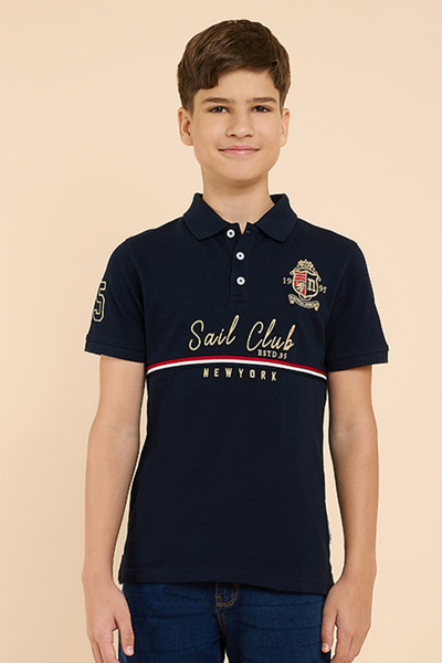 R&B Embroidered Polo T-Shirt with Short Sleeves