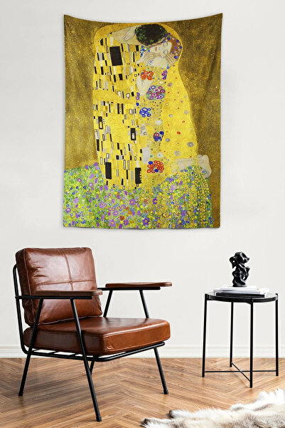 BSGSHOP Gustav Klimt - The Kiss (Öpücük) Motifli Duvar Halısı (50x70 cm)