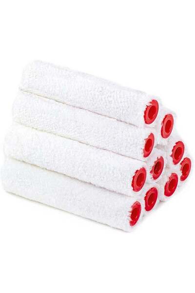 Duravel Mini Paint Roller Covers, 10 cm Length, Set of 10 - White with Red Core