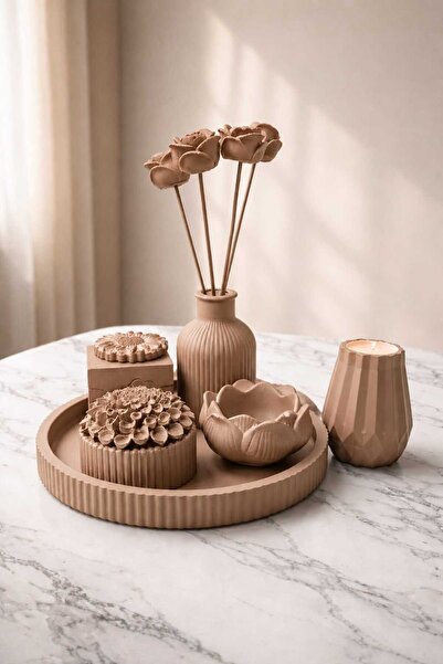 Gizem Design Products Gizem Design Modern Taş Tozu Dekoratif Tepsi Ve Buket V...