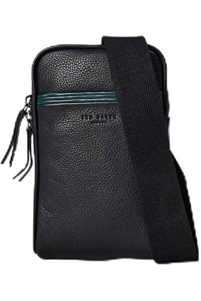Ted Baker Grant Striped Leather Phone Bag for Men by Ted Baker, Black, One Size