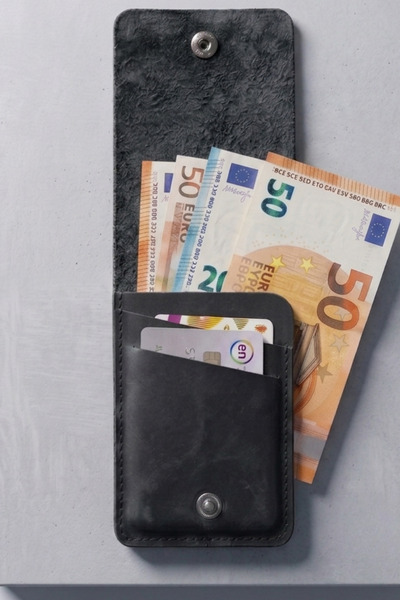 luvo Genuine Leather Wallet Black 4 Card Capacity Vertical Handmade Men's Women's Gift