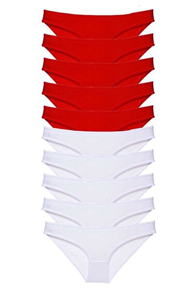 Mestore 10 Pieces Super Eco Set Lycra Women's Slip Panties Red White
