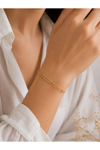Adata Jewelry 2 li Dorika Zincir Bileklik Gold Renk 19 Cm