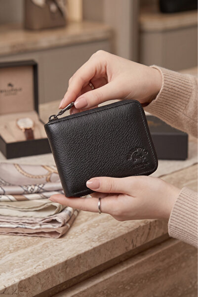 willpolo Genuine Leather Zipper Wallet Unisex Leather Wallet with Zipper Closure