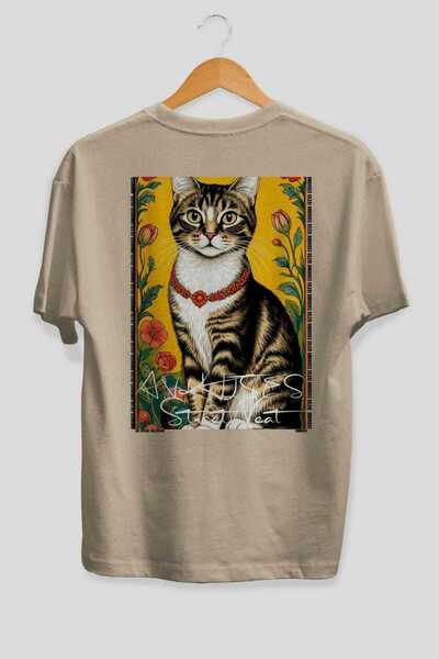 Ankhises For the Love of Cats 106 Cat Printed Beige Oversize T-Shirt 100% Cot...