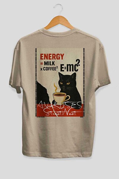 Ankhises For the Love of Cats 126 Cat Printed Beige Oversize T-Shirt 100% Cot...