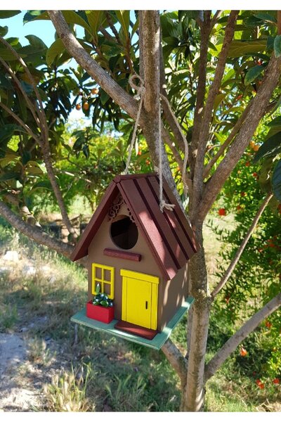 Brokoli Home El Yapımı Ahşap Kuş Yuvası Dekoratif Kuş Evi Bahçe Balkon Dekora...