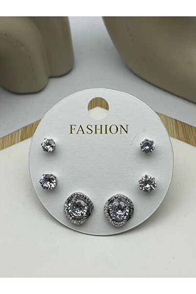 BİJU YILMAZ 26Vipkp101 - Shiny Oval Stone Steel Earring Combination